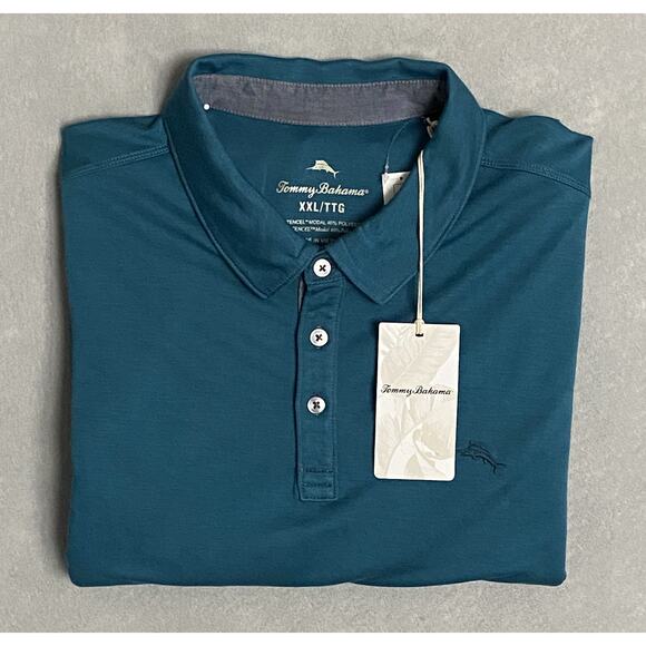 Tommy Bahama Men's XXL Polo Shirt Long Sleeve Kohala Peak Stretch Ink Blue NEW